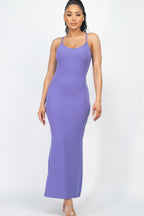 Ribbed Side Slit Maxi Dress - Chive blossom