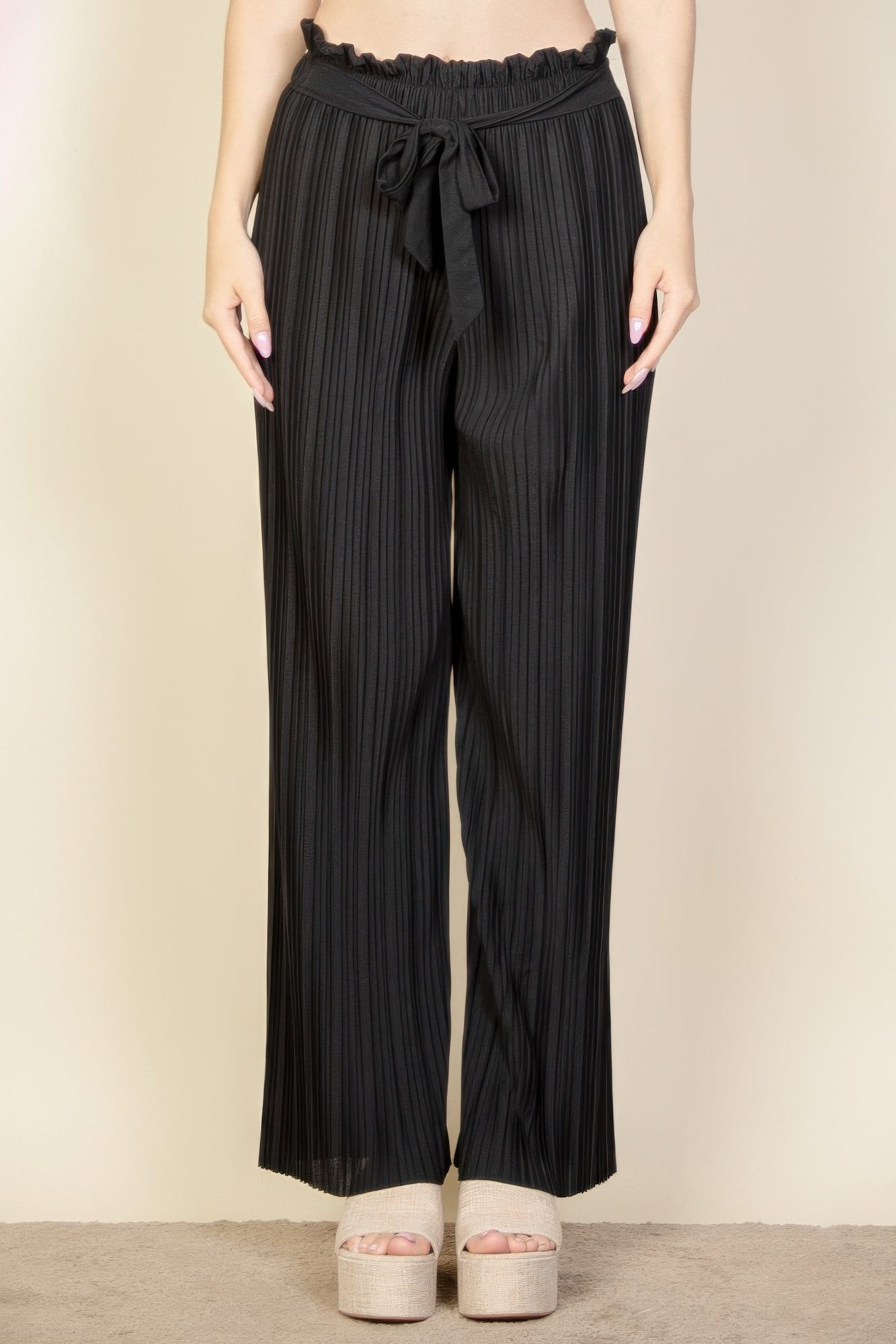 Pleated Tie Front Wide Leg Pants Secondary image