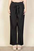 Pleated Tie Front Wide Leg Pants -
