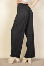 Pleated Tie Front Wide Leg Pants -