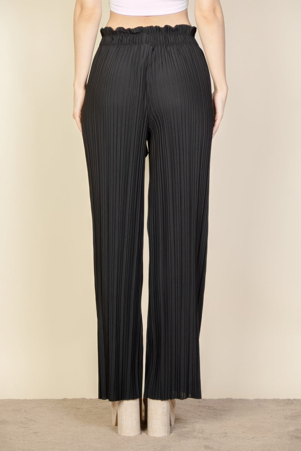 Pleated Tie Front Wide Leg Pants -