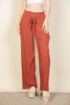 Pleated Tie Front Wide Leg Pants -