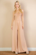 Button Front Wide Leg Jumpsuit -
