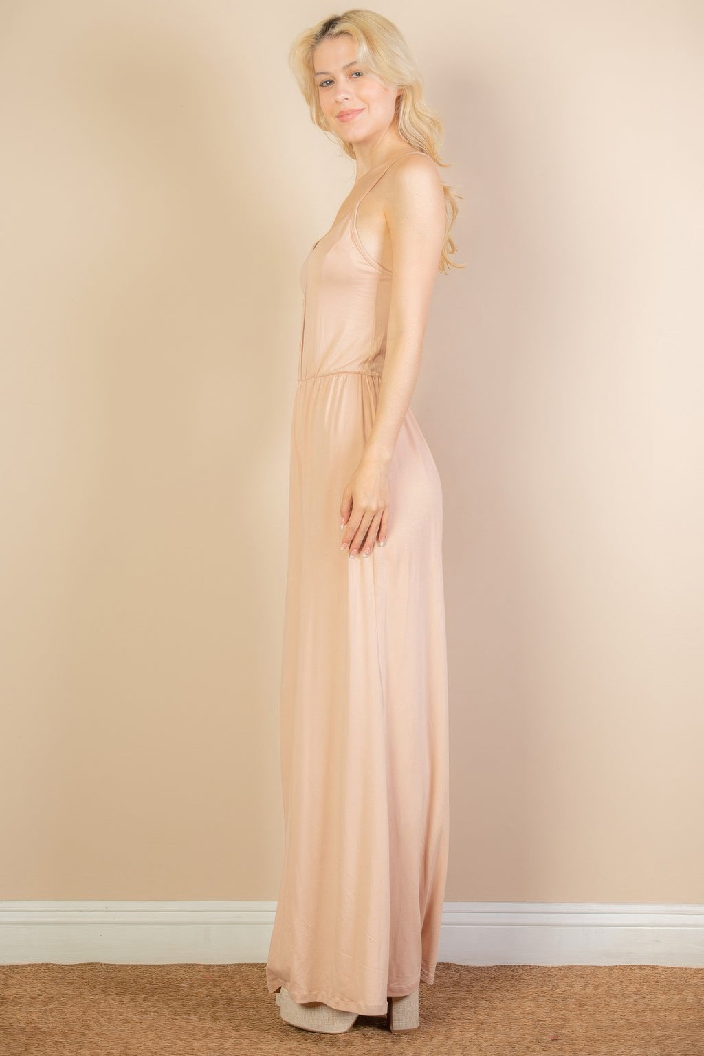 Button Front Wide Leg Jumpsuit -