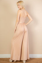 Button Front Wide Leg Jumpsuit -