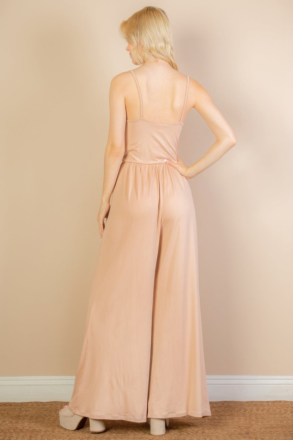 Button Front Wide Leg Jumpsuit -