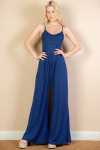 Button Front Wide Leg Jumpsuit -