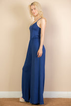 Button Front Wide Leg Jumpsuit -