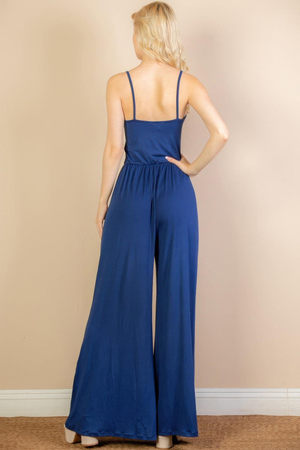 Button Front Wide Leg Jumpsuit -