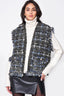 Fringed Plaid Tweed Vest - Black