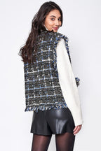 Fringed Plaid Tweed Vest -