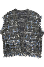 Fringed Plaid Tweed Vest -