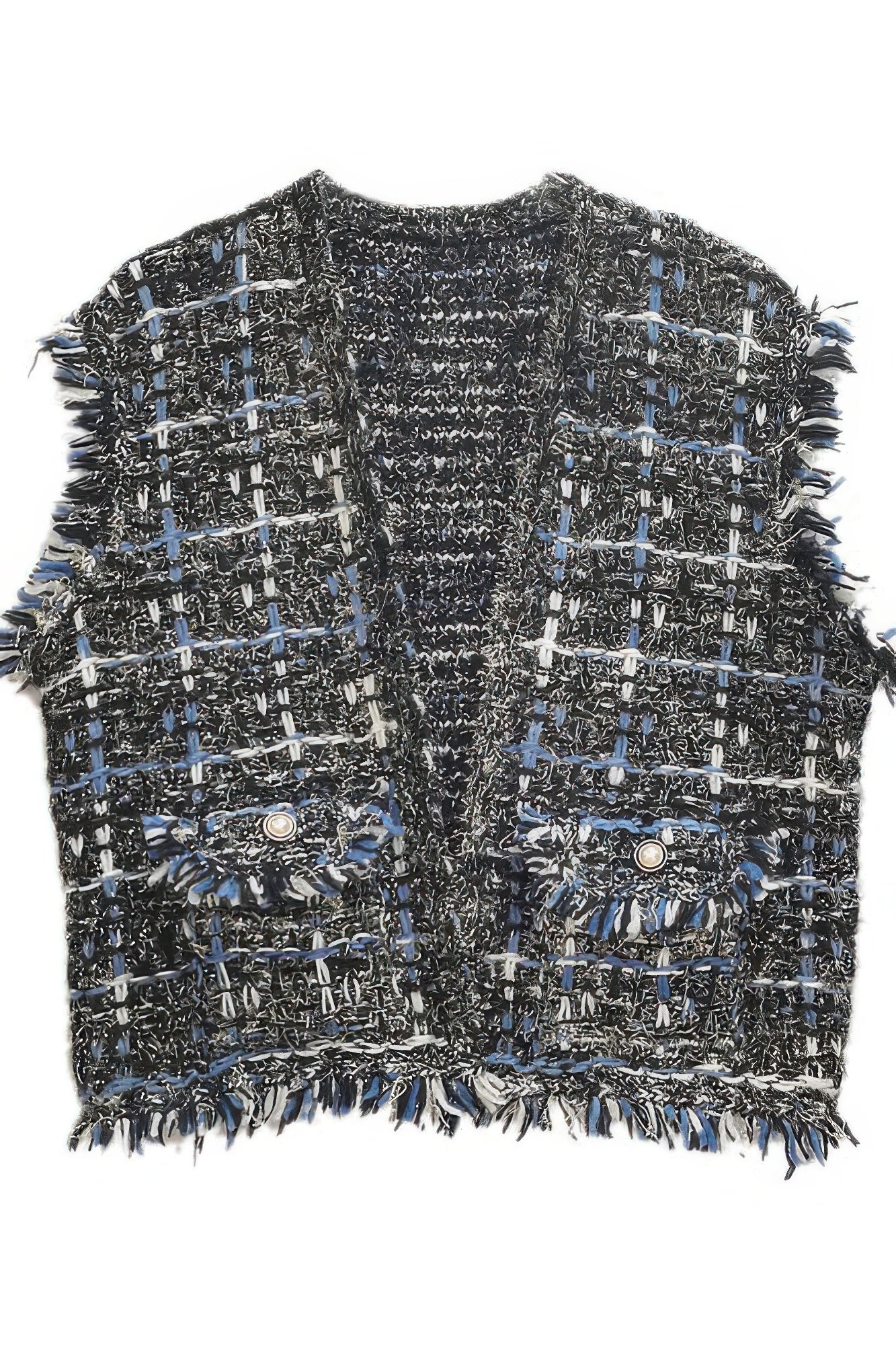 Fringed Plaid Tweed Vest -