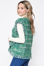 Fringed Plaid Tweed Vest -