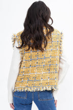 Fringed Plaid Tweed Vest -
