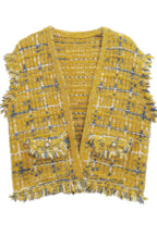 Fringed Plaid Tweed Vest -