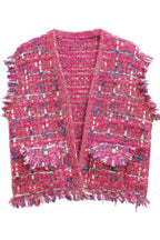 Fringed Plaid Tweed Vest -