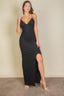 Lace Trim Split Thigh Cami Dress - Black