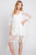 Floral Lace Fringe Tassel Poncho - White One size fits all