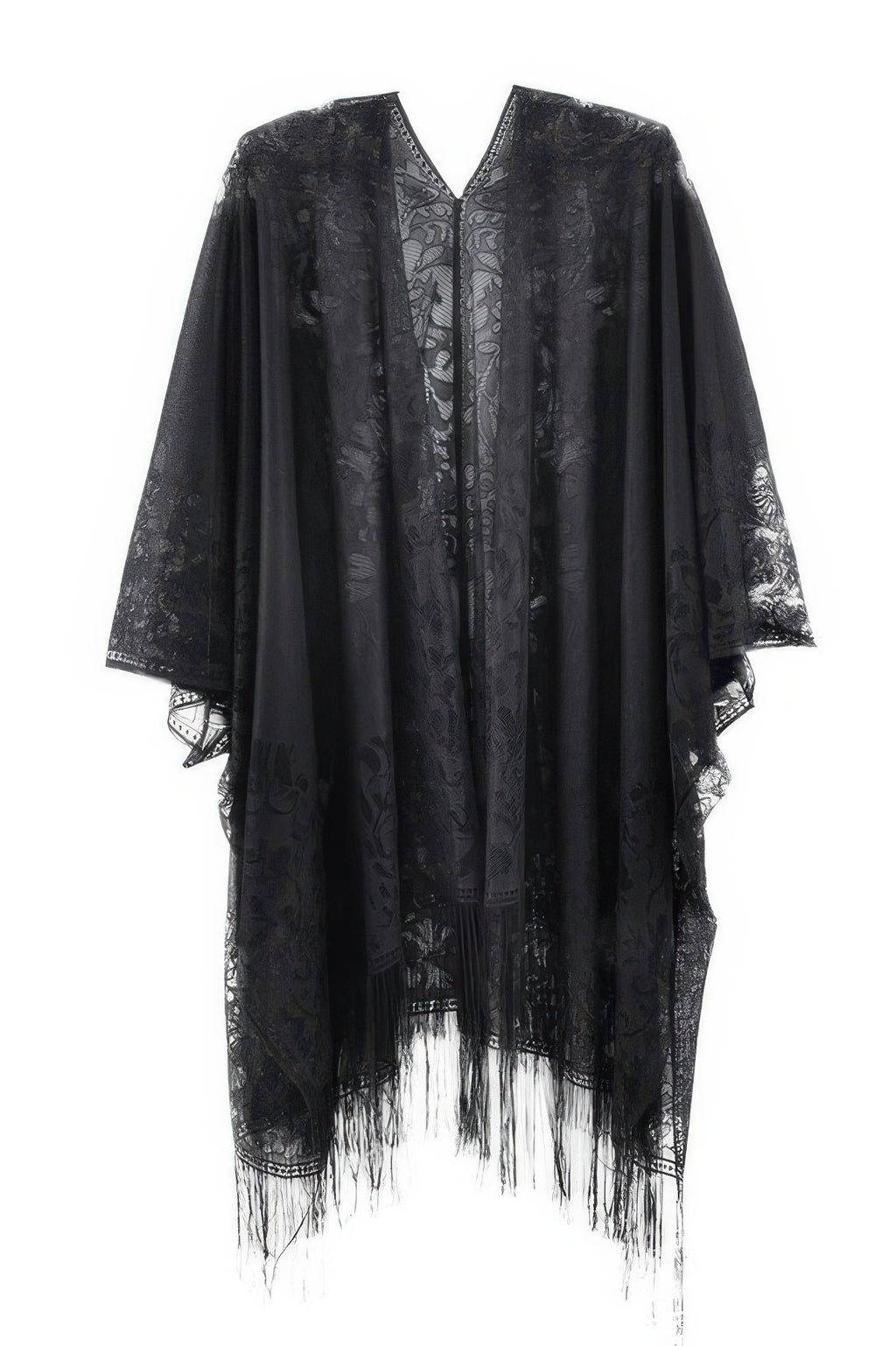 Floral Lace Tasseled Fringe Kimono -