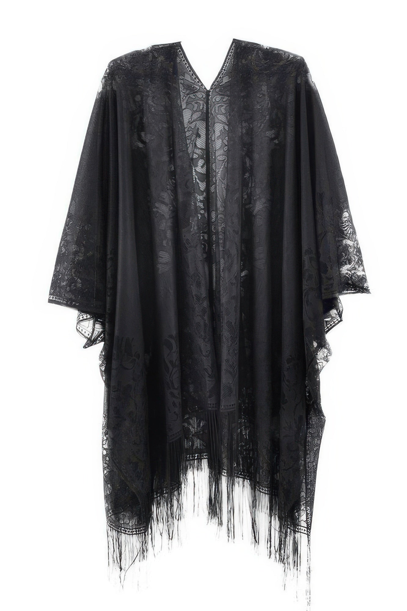 Floral Lace Tasseled Fringe Kimono -