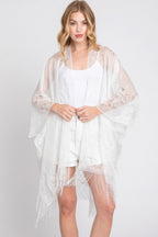 Floral Lace Tasseled Fringe Kimono - White One size fits all