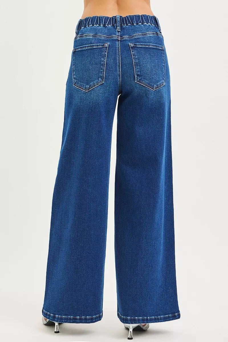 Front Lace Up Wide Leg Jeans Full Size -