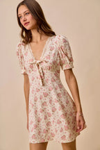 Cream Floral Lace Trim Mini Dress -