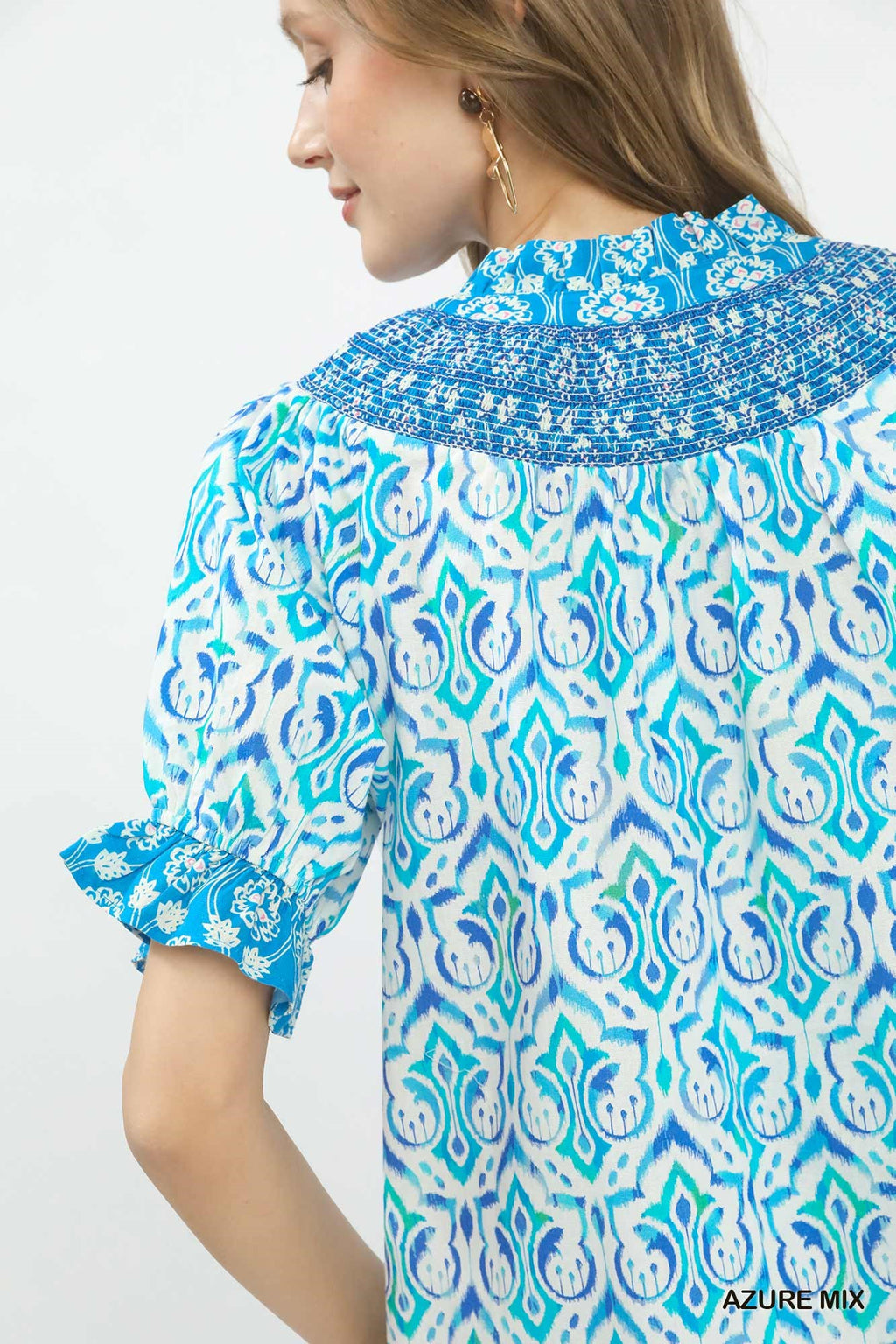 Boho Smocked Puff Sleeve Blouse -