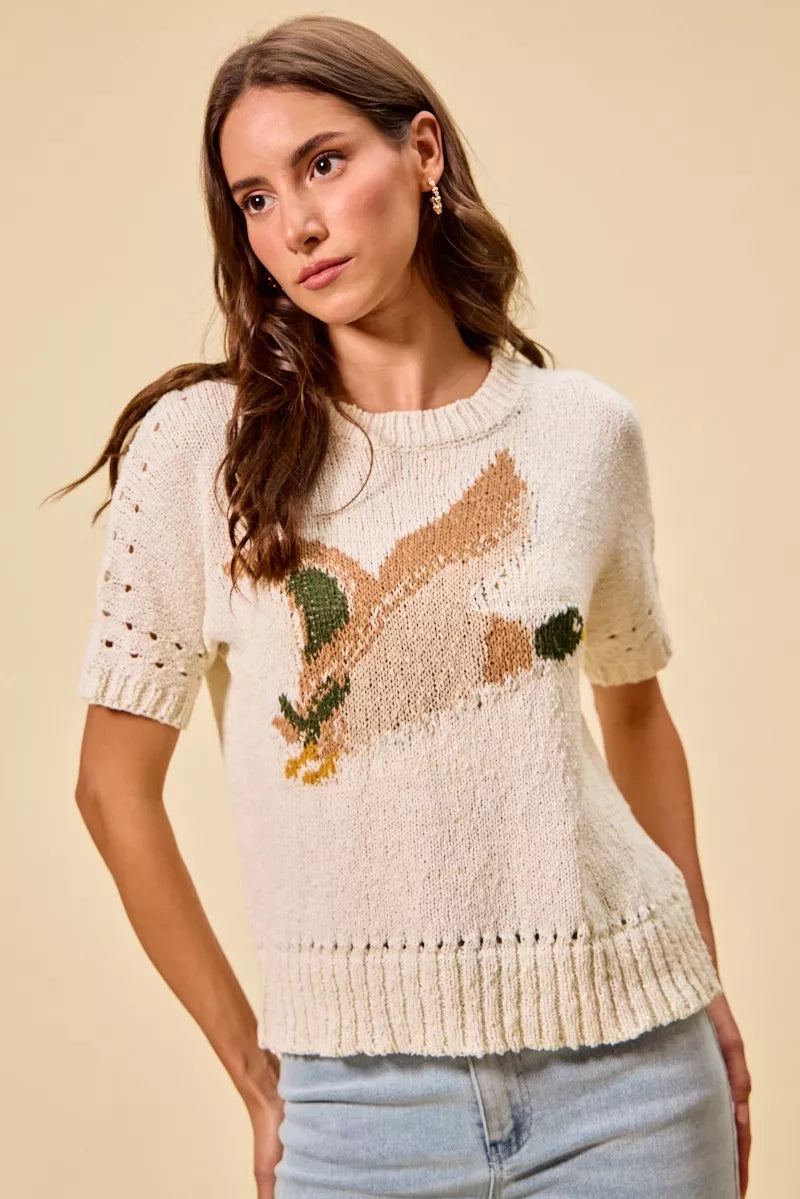 Duck Pattern Short Sleeve Sweater -