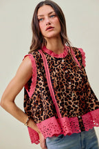 Leopard Pleated Sleeveless Blouse -