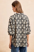 Floral Jacquard Short Dolman Sleeve Shirt -