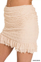 Sand Beige Ruched Mini Skort Ruffle Hem Skirt -