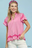 Embroidered Scallop Sleeve Blouse - PEONY