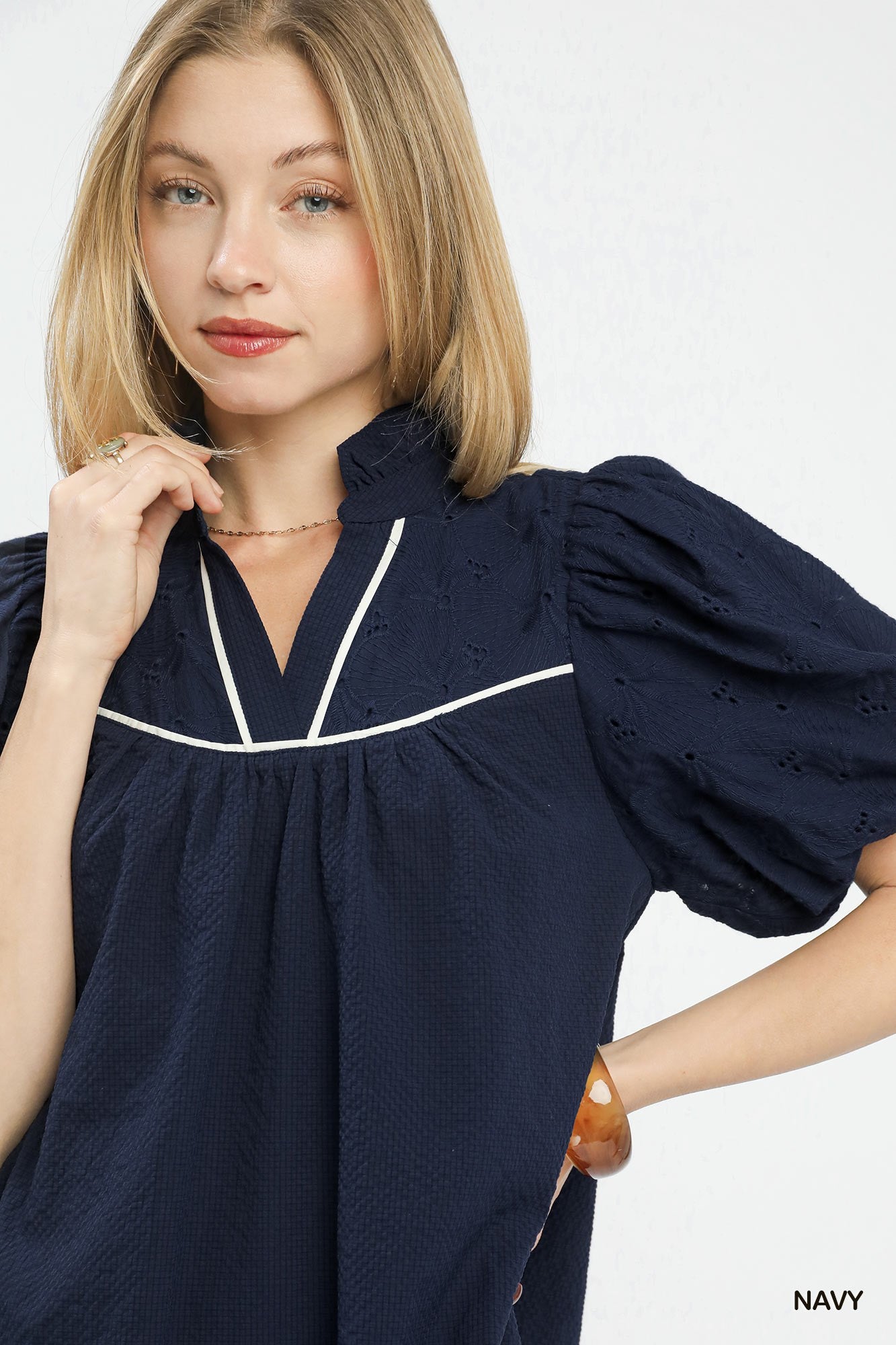 Textured Puff Sleeve Mini Dress Secondary image