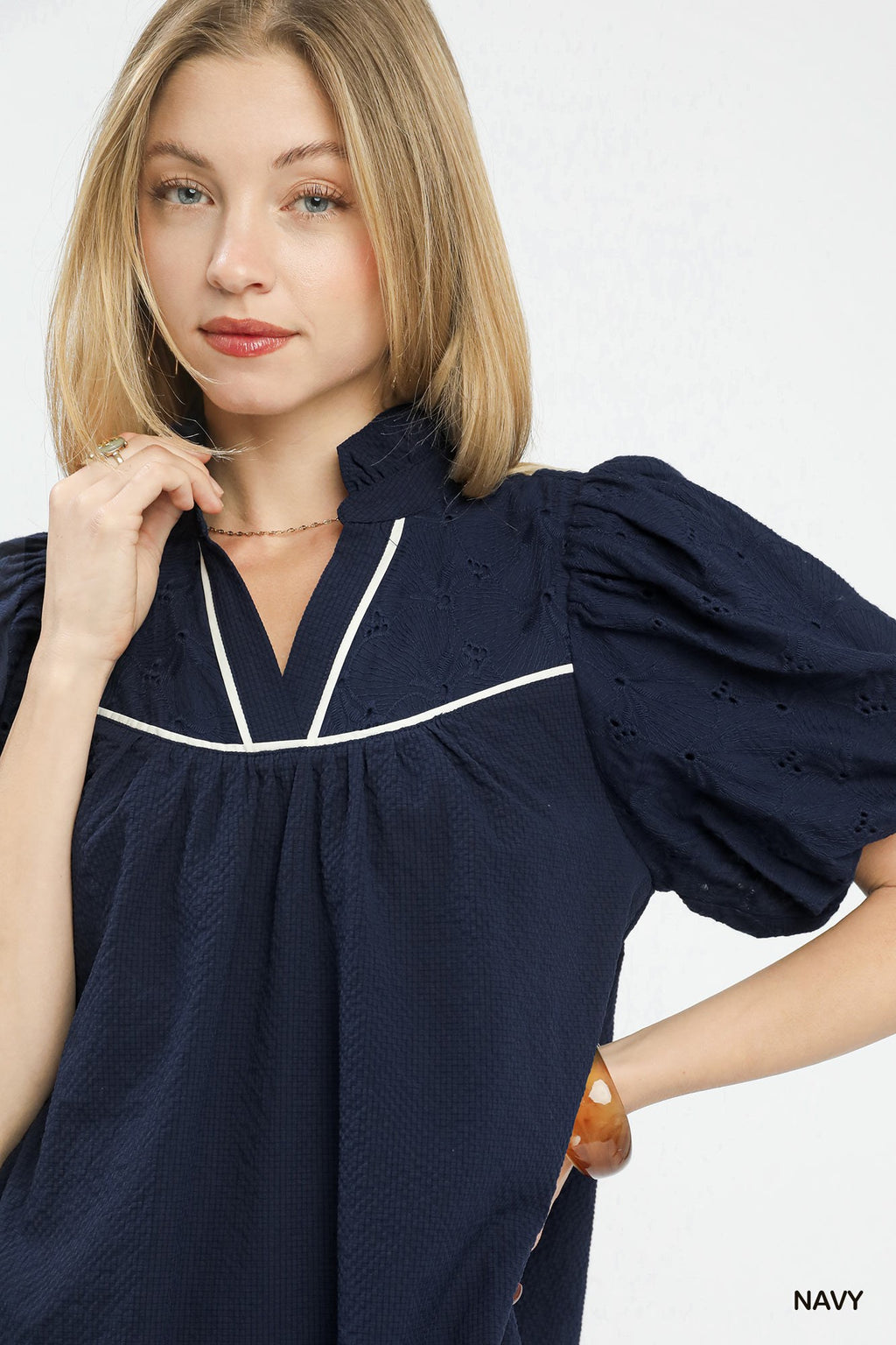 Textured Puff Sleeve Mini Dress -