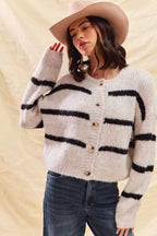 Soft Stripe Button Front Cardigan -