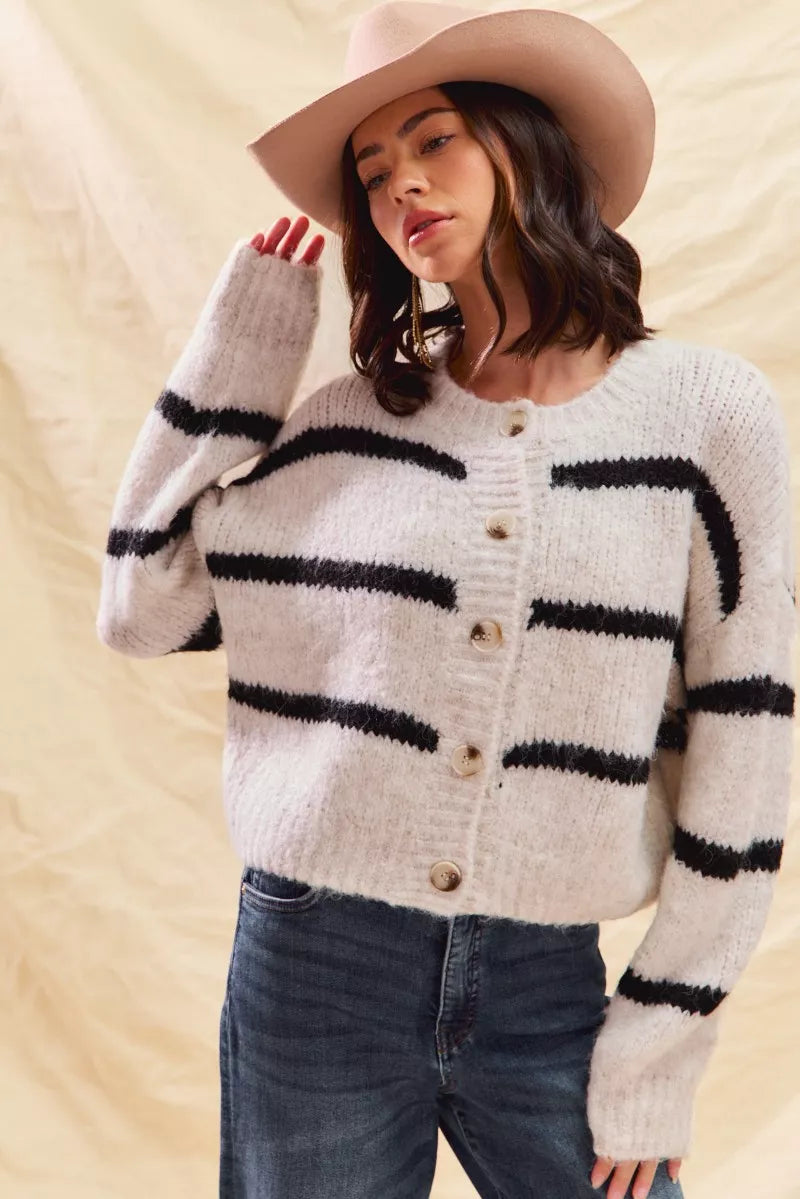 Soft Stripe Button Front Cardigan -