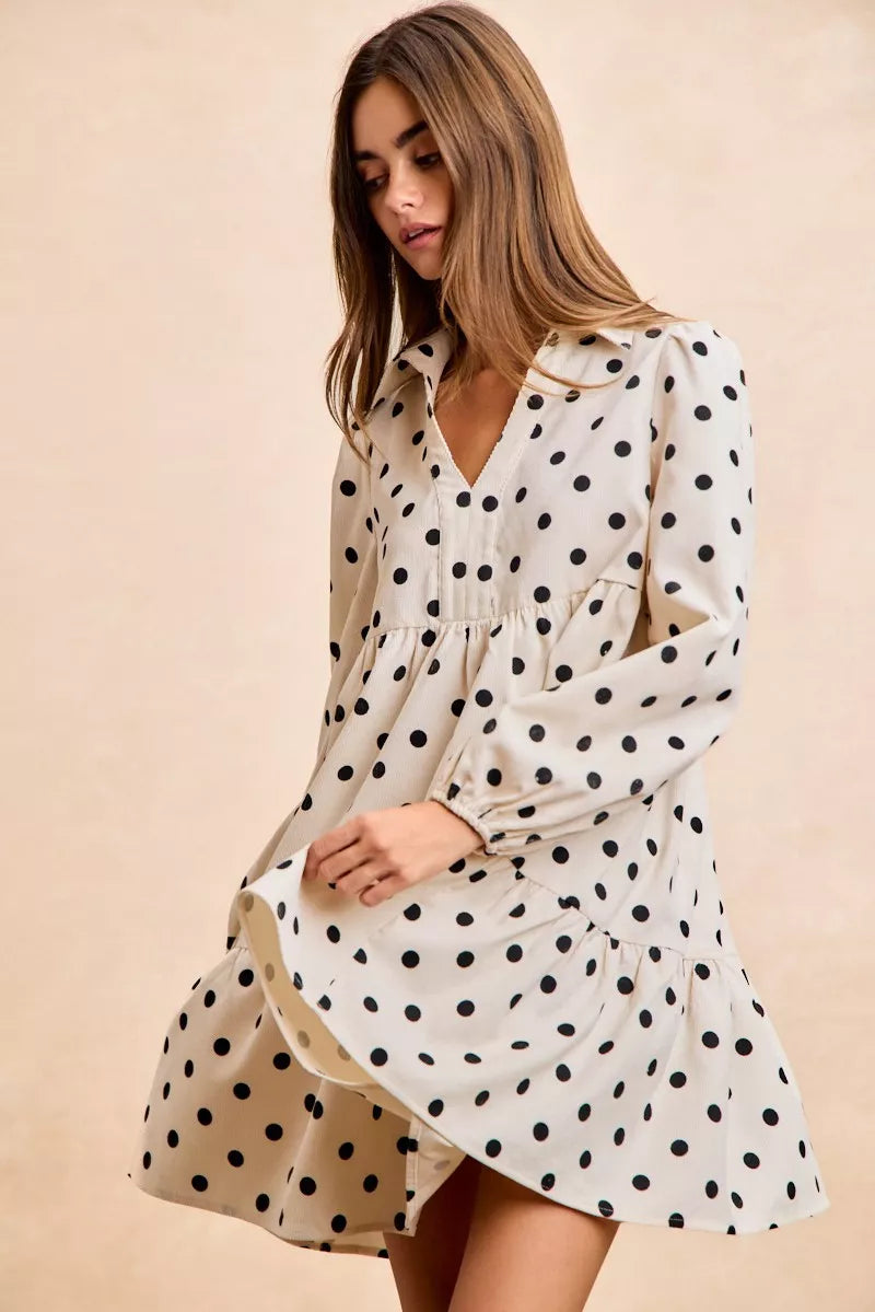 Polka Dot Corduroy Mini Dress -