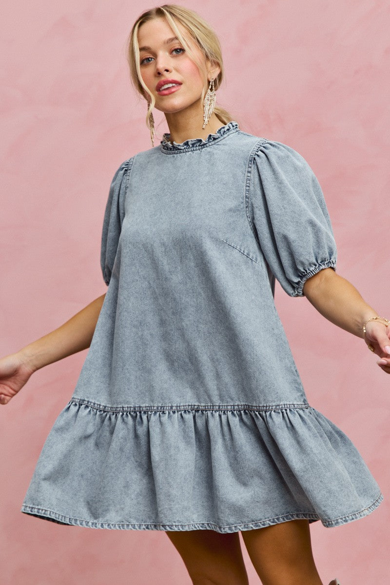 Tiered Denim Mini Dress -