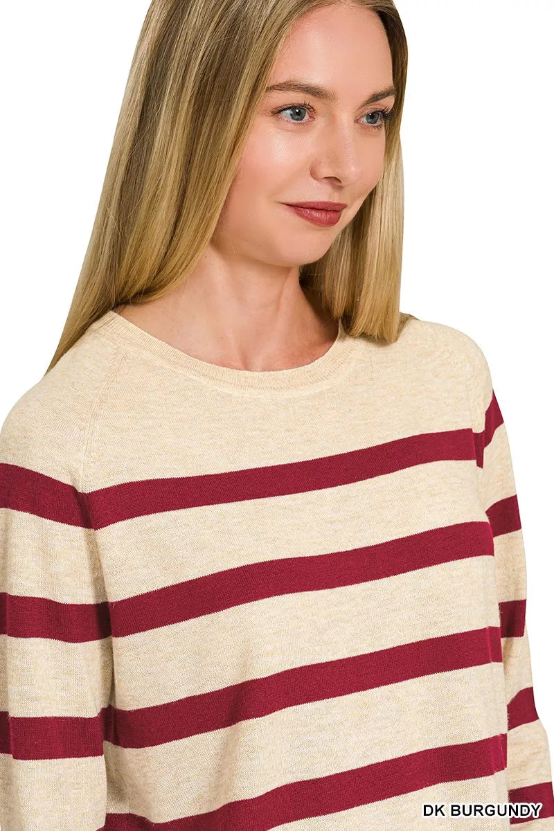 Lightweight Striped Wool Blend Sweater -
