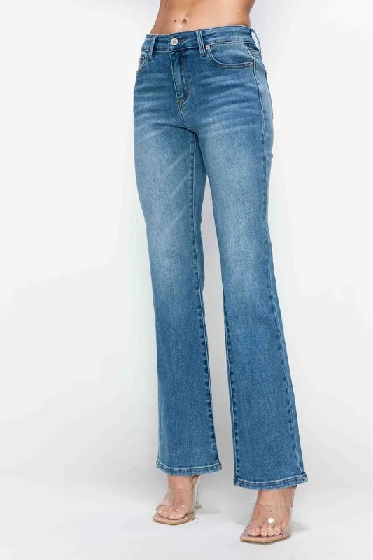 Mid Rise Whisker Wash Bootcut Jeans -