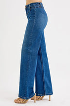 Seam Detail Wide Leg Denim Jeans -