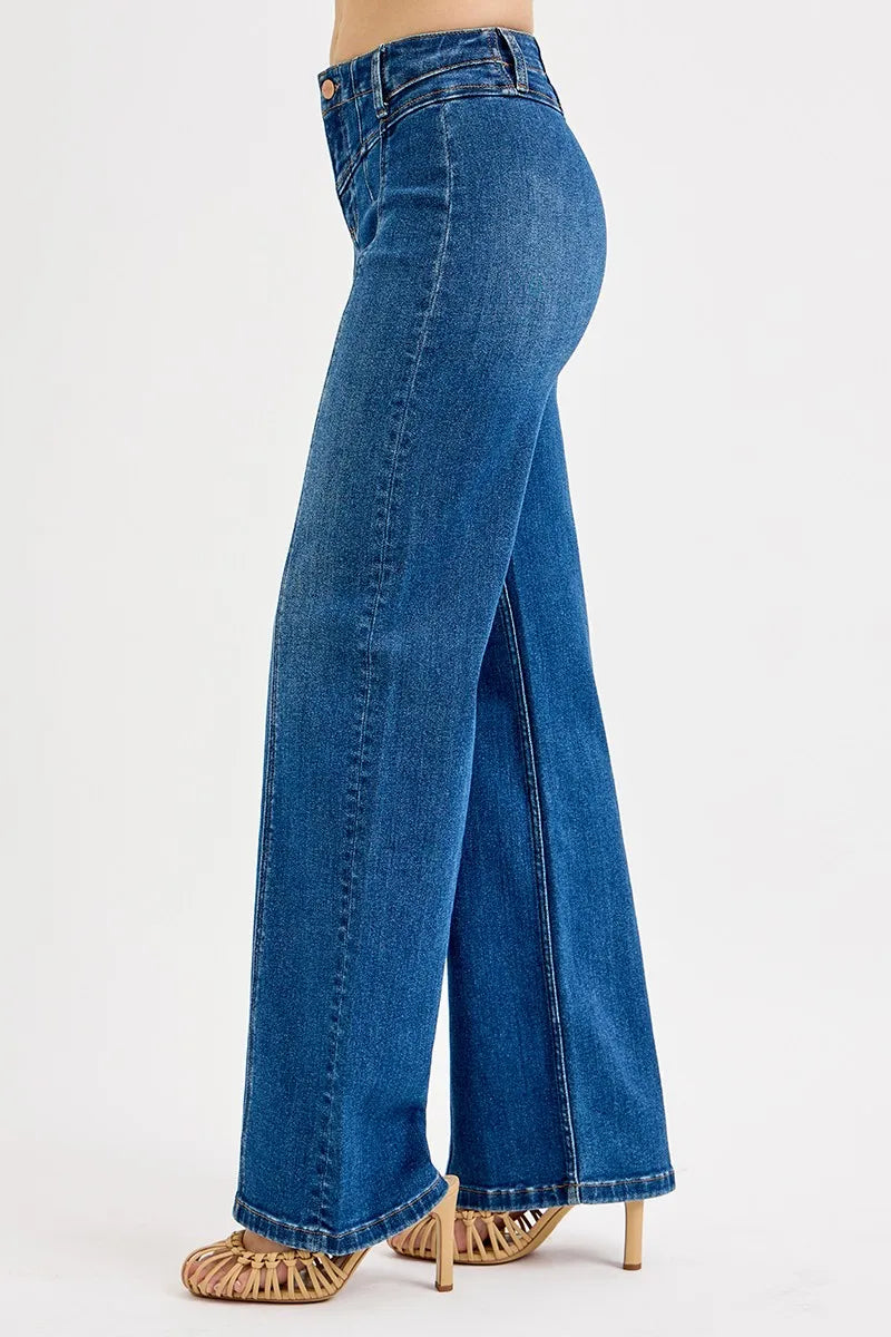 Seam Detail Wide Leg Denim Jeans -