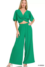 K Green Airflow Twist Top Wide Leg Set - K GREEN