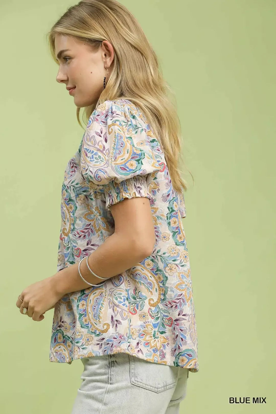Paisley Floral Puff Sleeve Blouse -