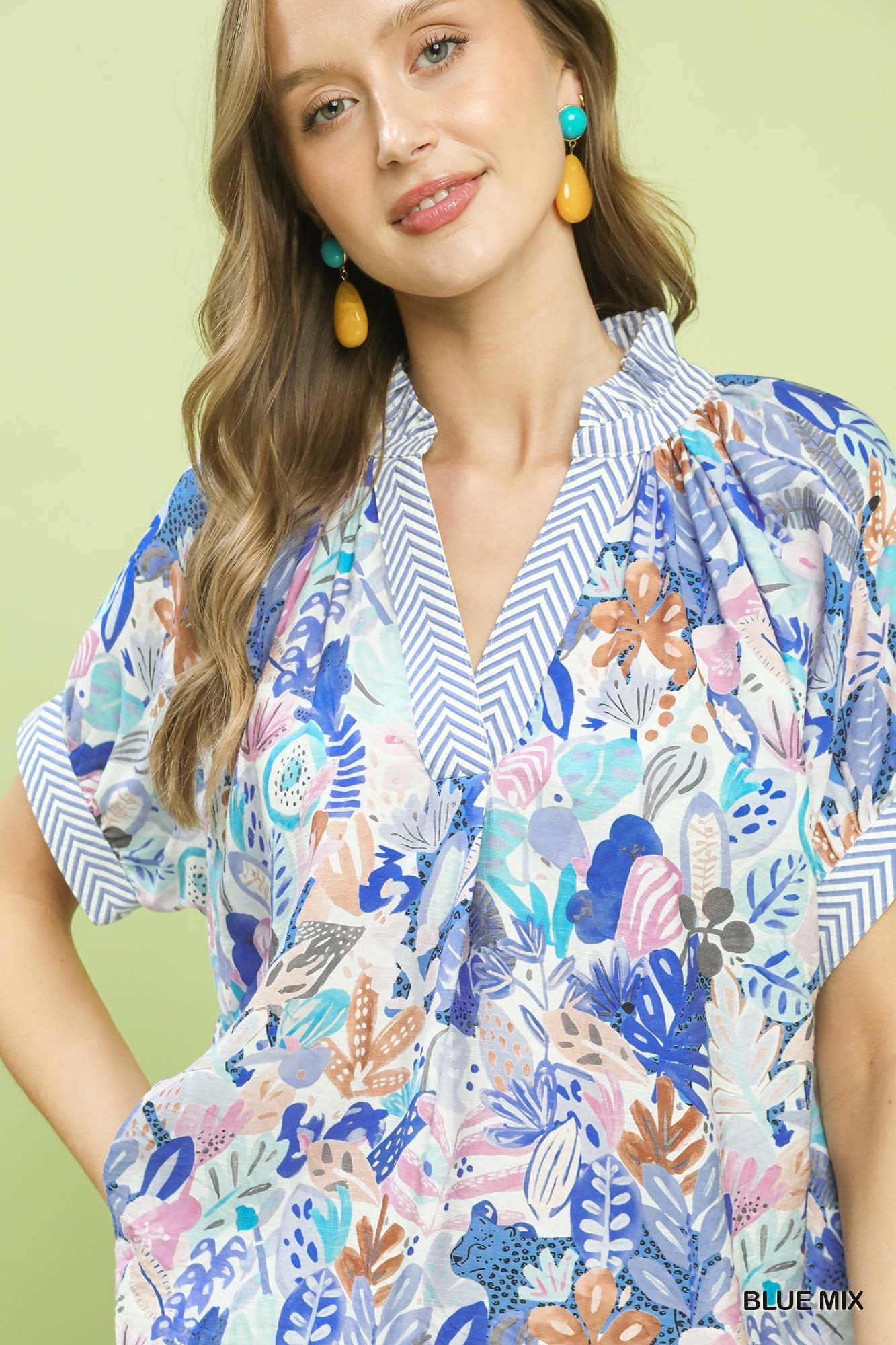 Boho Printed V-Neck Blouse -