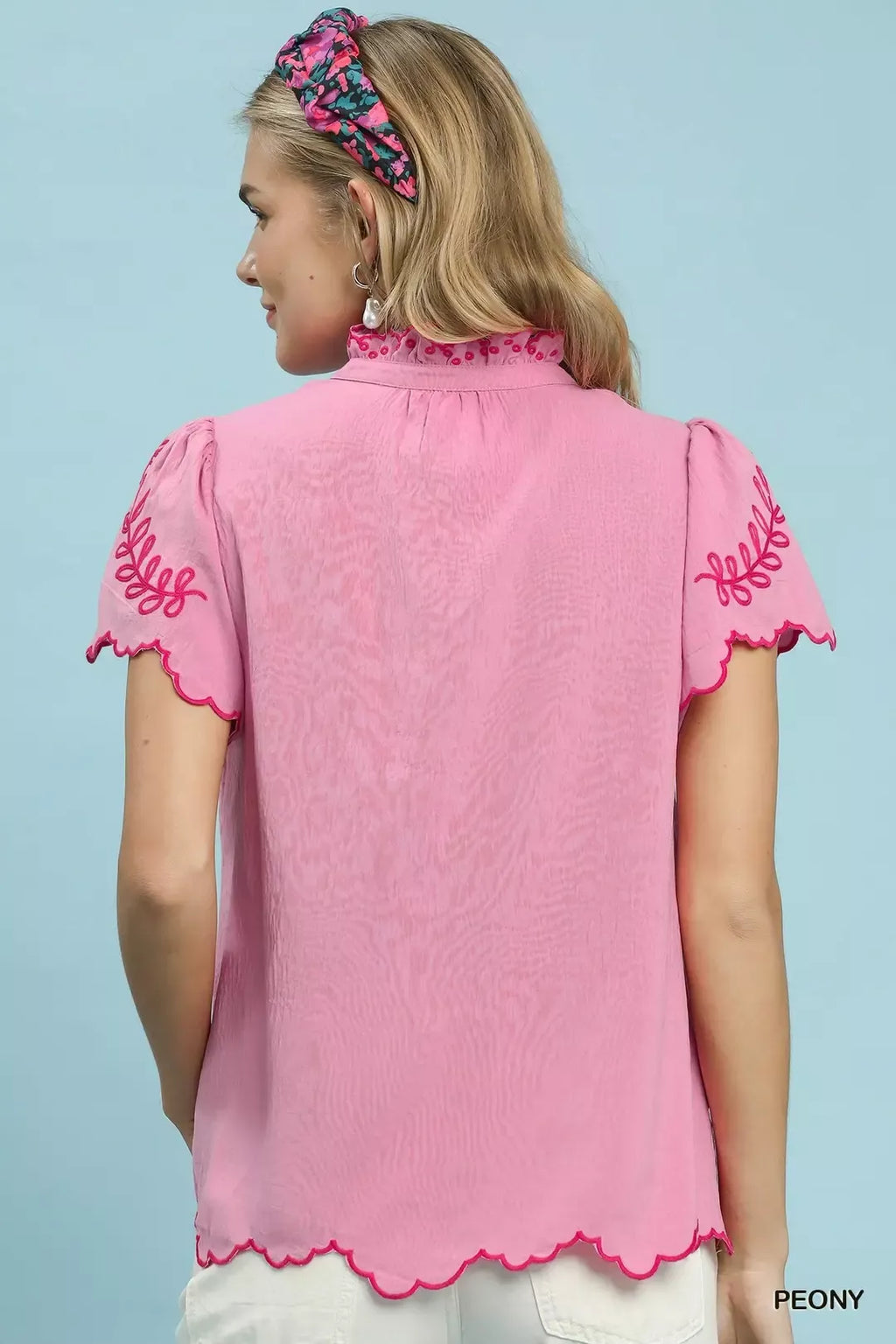 Embroidered Scallop Sleeve Blouse -