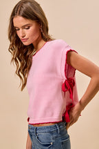 Side Ribbon Dolman Sweater Top -