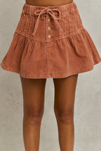 Pintuck Corduroy Mini Skirt -
